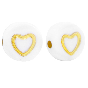 Perles lettres acryliques coeur Blanc-dor&eacute;
