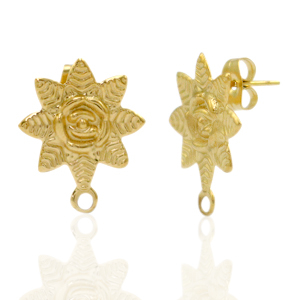 Boucles d'oreilles en acier Inox/puces d&rsquo;oreilles fleur avec anneau Dor&eacute;