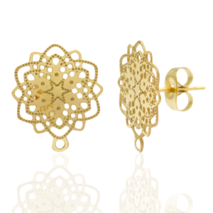 Boucles d'oreilles en acier Inox/puces d&rsquo;oreilles fleur boh&egrave;mes avec anneau Dor&eacute;