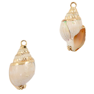Pendentifs coquillage specials Buccin Blanc cass&eacute;-dor&eacute;
