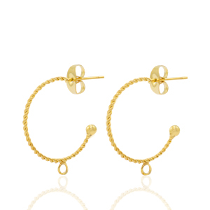 Boucles d'oreilles puces en acier Inox cr&eacute;oles avec anneau Dor&eacute;