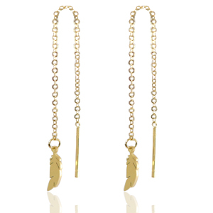 Boucles d'oreilles en acier inox plumes Dor&eacute;
