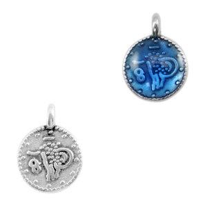 Breloques en m&eacute;tal DQ pi&egrave;ce de monnaie religieuse Argent antique-bleu denim transparent (sans nickel)