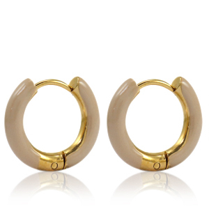 Boucles d'oreilles en acier Inox cr&eacute;oles &eacute;maill&eacute;e 16mm Beige country-dor&eacute;