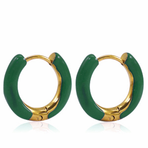Boucles d'oreilles en acier Inox cr&eacute;oles &eacute;maill&eacute;e 16mm Vert sacramento-dor&eacute;