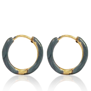 Boucles d'oreilles en acier Inox cr&eacute;oles &eacute;maill&eacute;e 14mm Bleu gris-dor&eacute;