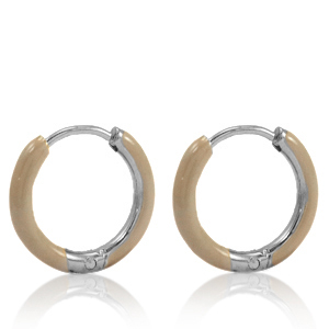 Boucles d'oreilles en acier Inox cr&eacute;oles &eacute;maill&eacute;e 14mm Marron beige-argent&eacute;