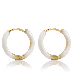 Boucles d'oreilles en acier Inox cr&eacute;oles &eacute;maill&eacute;e 17mm Blanc-dor&eacute;