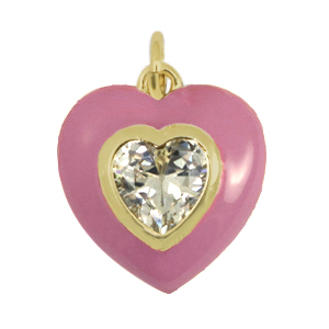 M&eacute;tal TQ laiton breloques c&oelig;ur zirconium Rose vintage-dor&eacute;