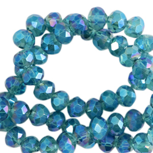 Perles &agrave; facettes 4x3mm disque Heishi Bleu pacifique-AB coating