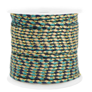 Cordon tress&eacute; tendance 2mm Dor&eacute;-bleu fonc&eacute;