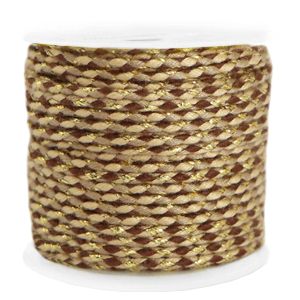Cordon tress&eacute; tendance 2mm Dor&eacute;-marron