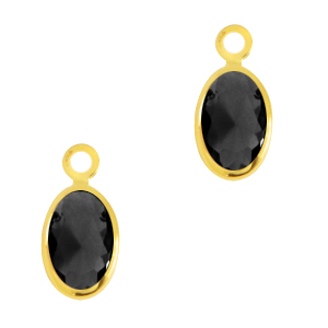 Pendentifs en verre Crystal Glass ovale Noir jais-dor&eacute;