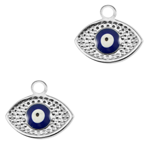 Breloques en acier Inox &eacute;maill&eacute;es oeil porte-bonheur Argent&eacute;-bleu
