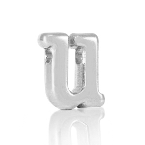 Perles alphabet en m&eacute;tal DQ U Argent&eacute; antique (sans nickel)