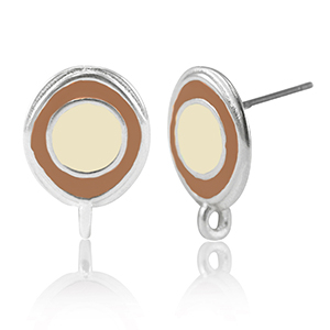Appr&ecirc;ts en m&eacute;tal DQ boucles d'oreilles avec anneau Argent&eacute; antique-blanc ivoire-marron (sans nickel)