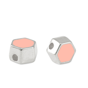 Perles en m&eacute;tal DQ hexagone Argent&eacute; antique-rose saumon (sans nickel)