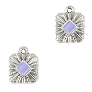 Breloques en m&eacute;tal DQ carr&eacute; Argent&eacute; antique-violet lavande (sans nickel)