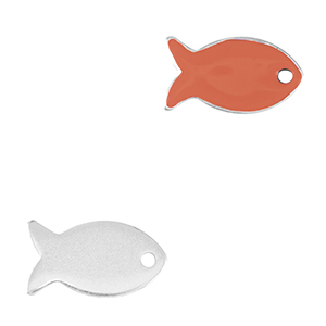 Breloques en m&eacute;tal DQ poisson Argent&eacute; antique-rouge corail (sans nickel)