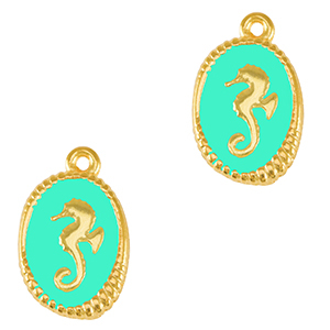 Breloques en m&eacute;tal DQ hippocampe Dor&eacute;-bleu veraman (sans nickel)