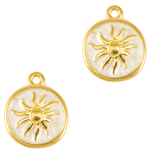 Breloques en m&eacute;tal DQ soleil Dor&eacute;-blanc nacr&eacute; (sans nickel)