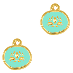 Breloques en m&eacute;tal DQ lotus Dor&eacute;-bleu veraman (sans nickel)