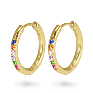 Boucles d'oreilles en acier Inox cr&eacute;oles zirconium 17mm Dor&eacute;