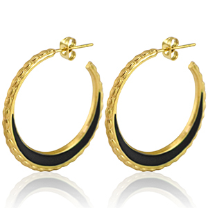 Boucles d'oreilles en acier Inox cr&eacute;oles 30mm Dor&eacute;-noir