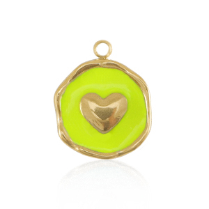 Breloques en acier Inox coeur Dor&eacute;-jaune n&eacute;on