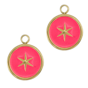 Breloques en acier Inox &eacute;toile Dor&eacute;-rose n&eacute;on