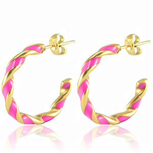 Boucles d'oreilles en acier Inox Rose n&eacute;on-dor&eacute;