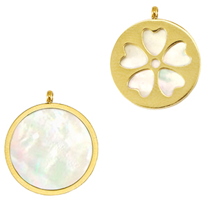 Breloques en acier Inox coquille fleur Dor&eacute;-blanc (couleur naturelle)