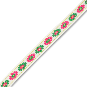 Ruban avec fleurs Blanc-vert-rose