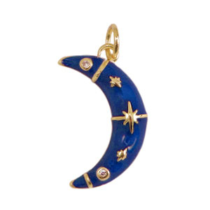 M&eacute;tal TQ laiton breloques &eacute;maill&eacute;es lune Dor&eacute;-bleu
