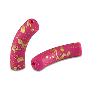 Perles acryliques tube mat Rose fuchsia-dor&eacute;