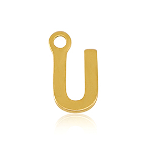Breloques en acier Inox alphabet lettre U Dor&eacute;