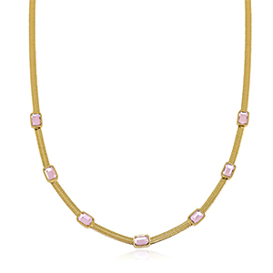 Colliers en acier inox cha&icirc;ne maille serpentine cristal Dor&eacute;-rose