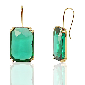 Boucles d&rsquo;oreilles / puces d&rsquo;oreilles en verre Crystal Glass rectangle Vert-dor&eacute;
