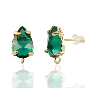 Boucles d&rsquo;oreilles / puces d&rsquo;oreilles en verre Crystal Glass avec anneau goutte Vert-dor&eacute;