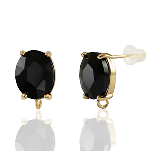 Boucles d&rsquo;oreilles / puces d&rsquo;oreilles en verre Crystal Glass avec anneau ovale Noir-dor&eacute;