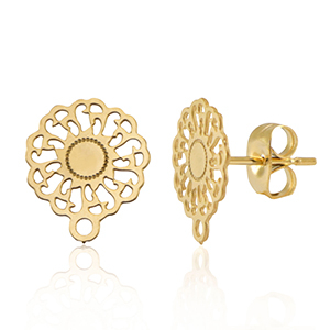 Appr&ecirc;ts en acier Inox boucles d'oreilles / puces d&rsquo;oreilles 14mm fleur avec anneau Dor&eacute;