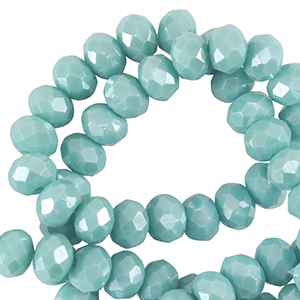 Perles &agrave; facettes 8x6mm disque Heishi Bleu sarcelle clair-pearl shine coating