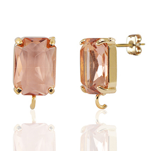 Boucles d&rsquo;oreilles / puces d&rsquo;oreilles en verre Crystal Glass avec anneau rectangle P&ecirc;che-dor&eacute;