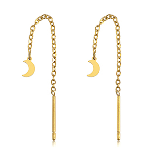 Boucles d'oreilles en acier Inox lune Dor&eacute;