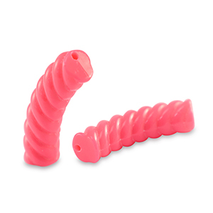 Perles tubes acryliques torsad&eacute; Rouge corail n&eacute;on
