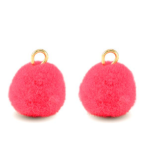 Pendentifs pompon avec anneau 10mm Dor&eacute;-rose hot