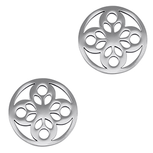 Breloques en acier Inox connecteur fleur Argent&eacute;