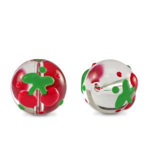 Perles en verre peintes &agrave; la main cerises Transparent-rouge vert