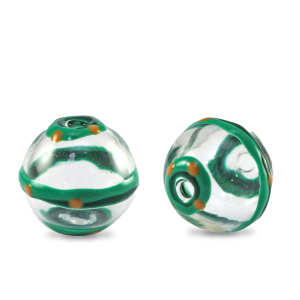 Perles en verre peintes &agrave; la main 14mm Transparent-vert orange