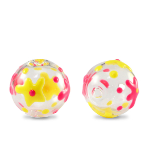 Perles en verre peintes &agrave; la main 14mm Transparent- rose corail jaune